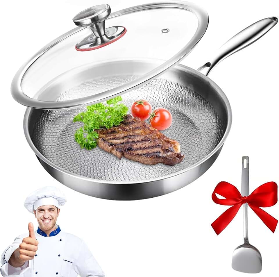 PakaLife Titanium Pan with Hammer & Lid,10.23'' Titanium & Stainless Steel Pro Cookware,Multifunctional Pots and Pans Set,Scratch-Resistant Frying Pans for Cooking