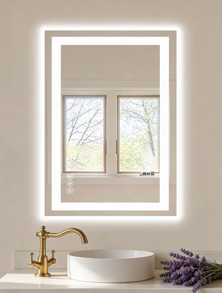 NEWBULIG Bathroom Mirror with Lights 28"*36", Wall Mirror with Metal Framed, Bathroom Mirrors for Over Sink, Bedroom, Living Room, Entryway, White