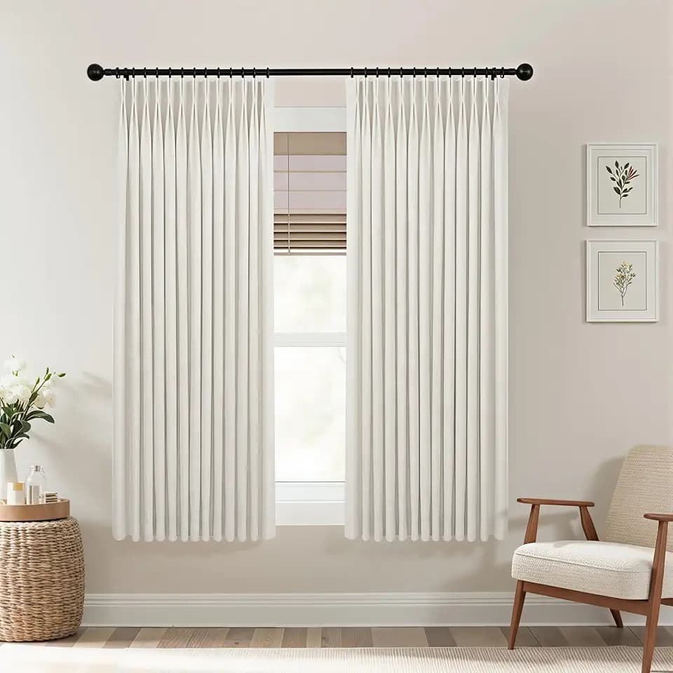 Mrs.Naturall Pinch Pleated Blackout Short Curtains,Linen Black Out Curtains for Bedroom Windows 54 Inch Long