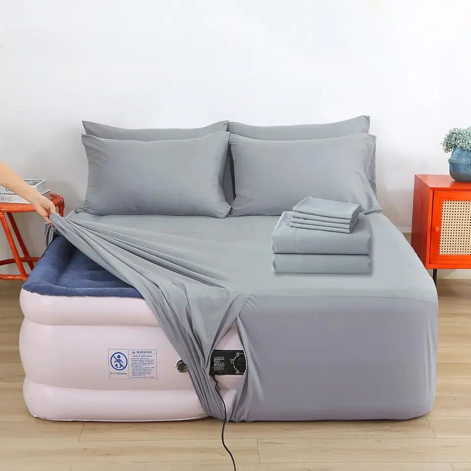 Bedecor Air Mattress Sheet Set with Inflate Opening, Full, Gray