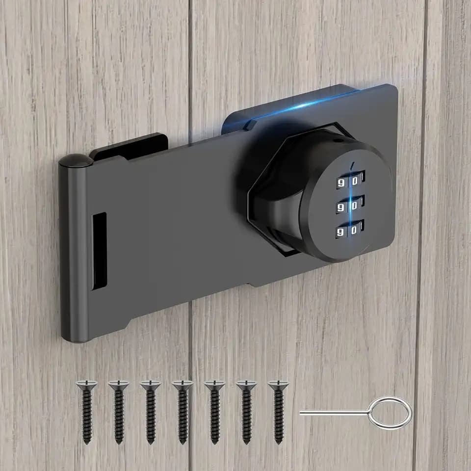 Household Cabinet Password Hasp Locks, Cabinet Locks with Combination, Door Security Slide Latch for Small Barn Doors, Bathroom, Outdoor, Garden (Black)