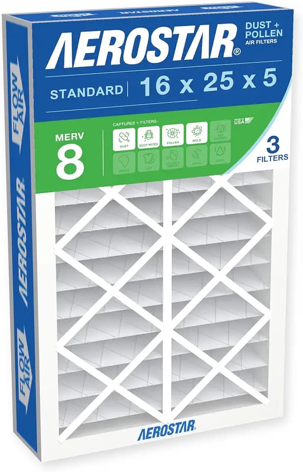 Aerostar Air Filter 16x25x5 MERV 8 AC Filter, HVAC, Furnace Filter, 3 Pack