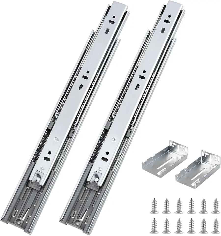 Probrico 1 Pair 20 Inch Rear/Side Mount Drawer Slides with Rear Mounting Brackets, Heavy Duty Ball Bearing Soft Close Drawer Glides, 3 Folds Full Extension Dresser Drawer Runners