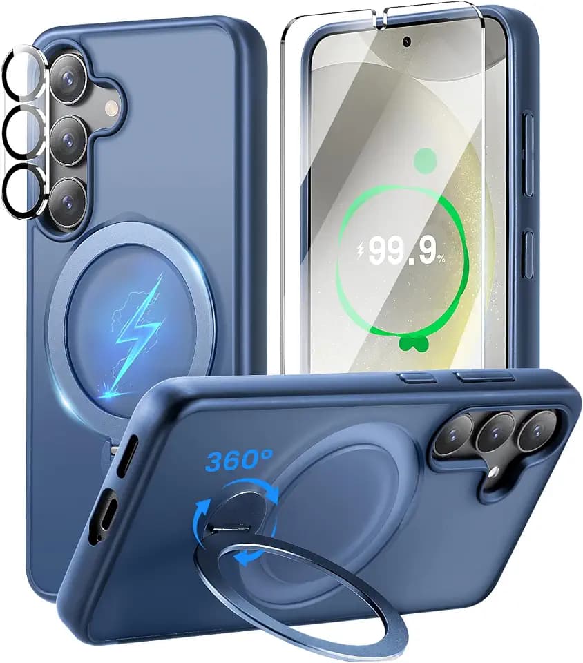 360° Rotatable Stand for Samsung Galaxy S25 Plus Case Magnetic with Screen Protector X1 & Camera Lens Protector*1, Compatible with MagSafe, 16FT Mil-Grade Shockproof for Samsung S25 + Case 6.7", Blue