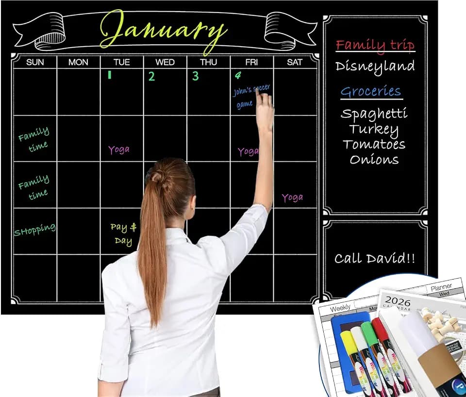 Extra Large Chalkboard Calendar for Wall, Dry Erase Wall Calendar 38x50in