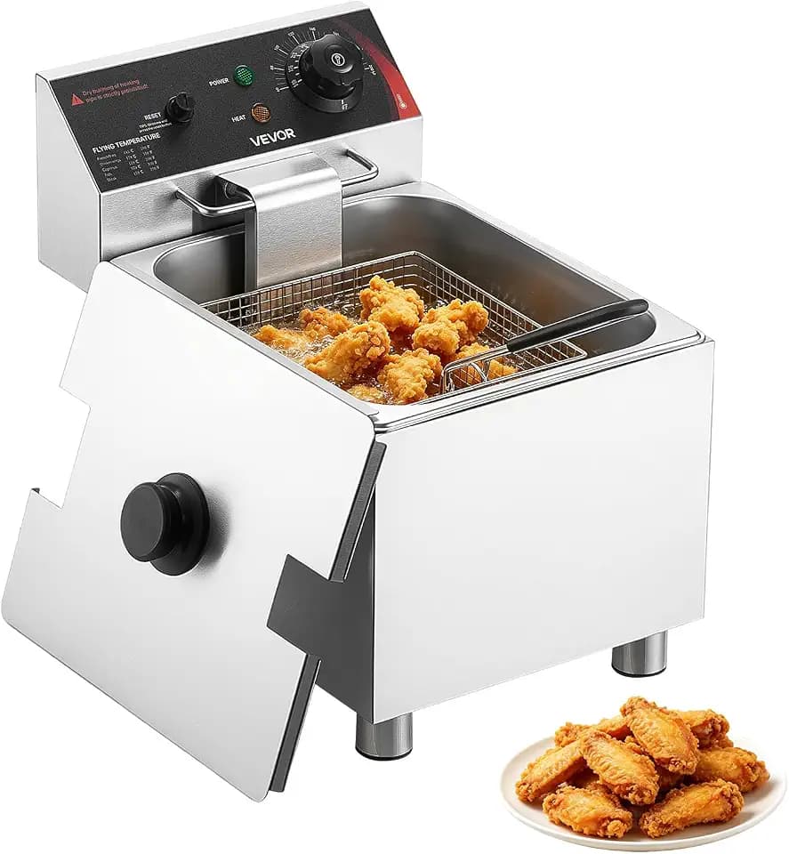 VEVOR Commercial Deep Fryer, Stainless Steel Countertop Fryer with Baskets & Lids, Temp Control, Overheat Protection, for Commercial Restaurant, Single Fryer-12Qt