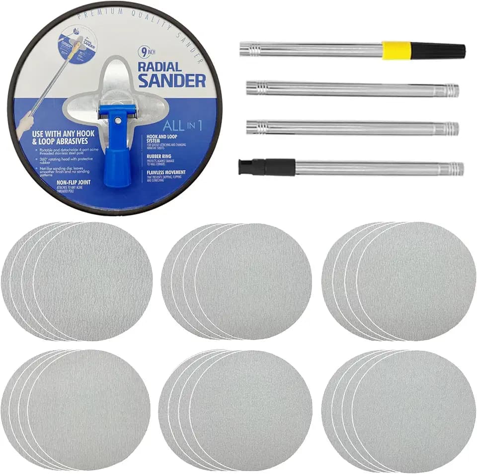 9 Inch Drywall Sander, Manual Hand Drywall Sander with Extension Pole & 24 pcs Sanding Sheets 80-240 Grits - 6 Types for Painting Projects