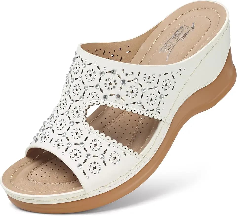 SHIBEVER Wedge Sandals for Women Dressy: Slip On Comfort Low Heel Sandal