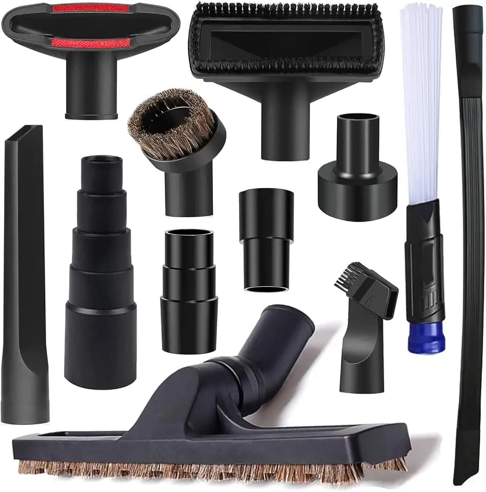 12Pcs Universal Vacuum Attachment Professional Shop Vac Accessories Wet Dry Vacuum Hose Adapter with Hair Brush Extension Wand Flexible Crevice Tool fit 2 1/2" to 1 1/4" and 1 7/8" to 1" Vacuum Hose