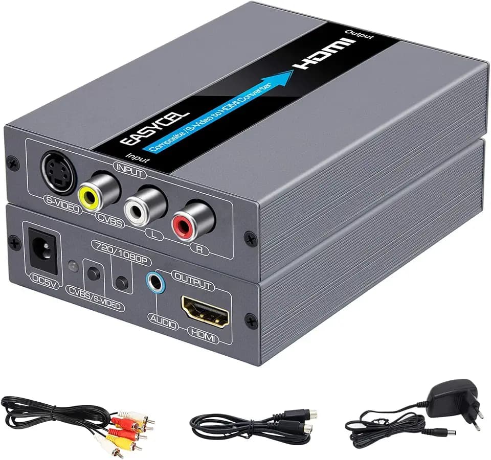 RCA S-Video auf HDMI Konverter, RCA Composite CVBS AV oder S-Video + R/L Audio Eingang zu HDMI Ausgang Upscale Konverter, Unterstützt 720P / 1080P Ausgangsschalter für N64, PS2, Wii, DVD