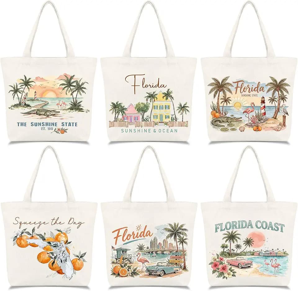 Paterr 6 Pcs Souvenir Gift Tote Bags Reusable Canvas Bags