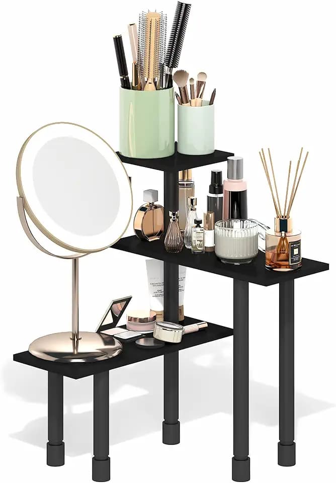 Furinno Turn-N-Tube Corner Shelf, 3-Tier Countertop Corner Organizer, Toolless Pantry Organizers and Accessories, Adjustable Table Top Shelf, for Vanity, Small Spaces, Kitchen, Bathroom, Espresso