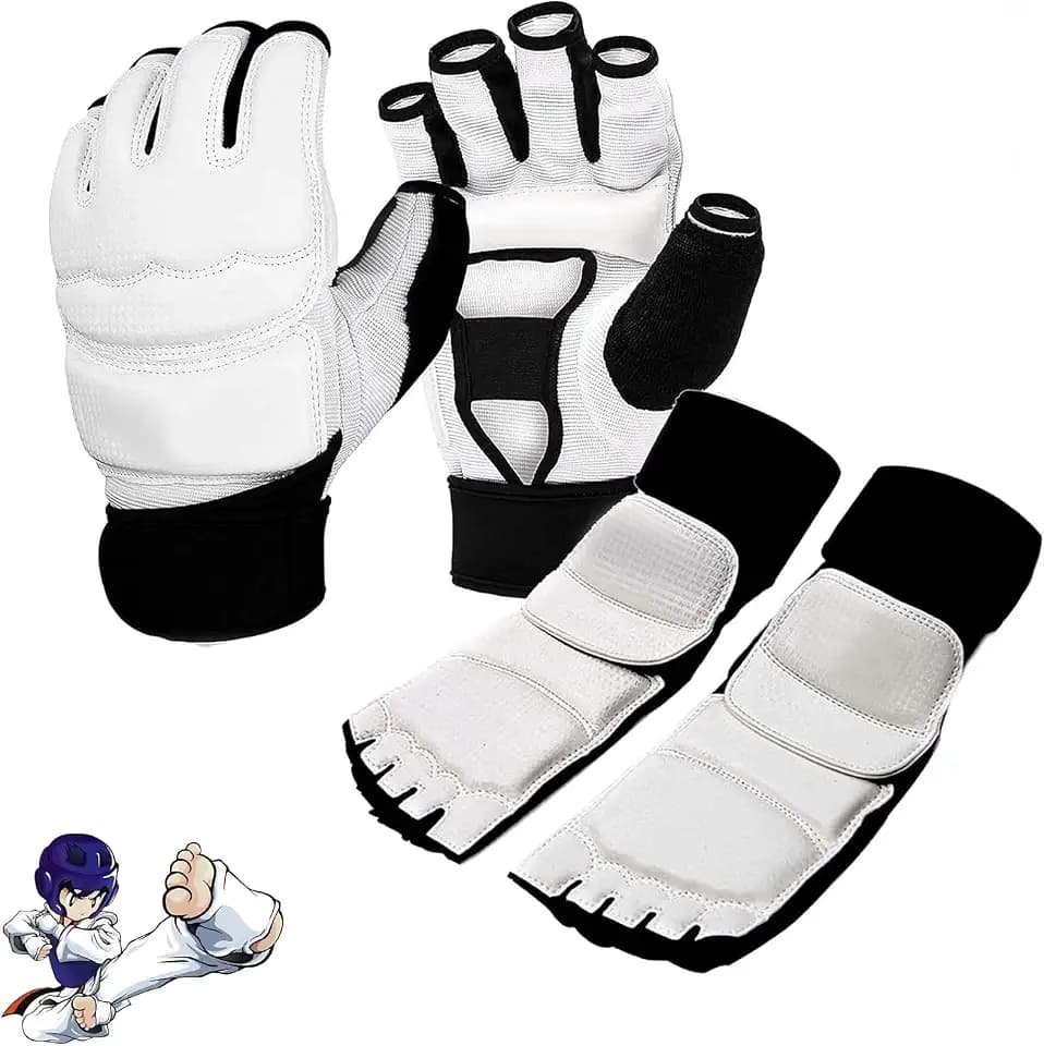 2-in-1 Taekwondo Hand & Foot Protection Set - Lightweight Martial Arts Gloves & Padded Ankle Guards for Youth/Adult Home Training, Boxing, Muay Thai