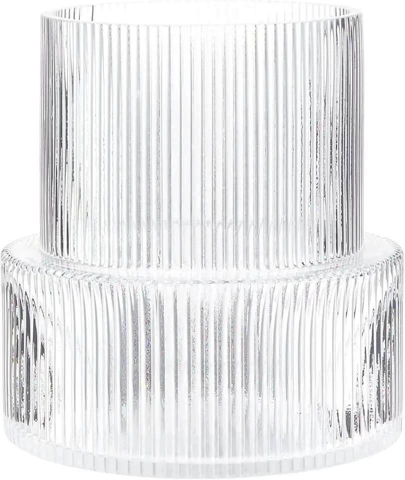 Ribbed Glass Vase, Flower Vase, Fluted Clear Vases for Flowers, Modern Vases for Living Room, Dining Table, Entryway, Shelf, Wedding, Office, Coffee Table, Birthday, 7.5 Inches