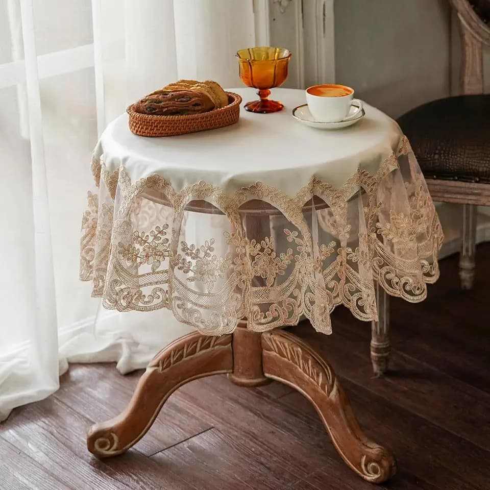 ARTABLE Beige Waterproof Small Lace Round Tablecloth Macrame Vintage 36 in