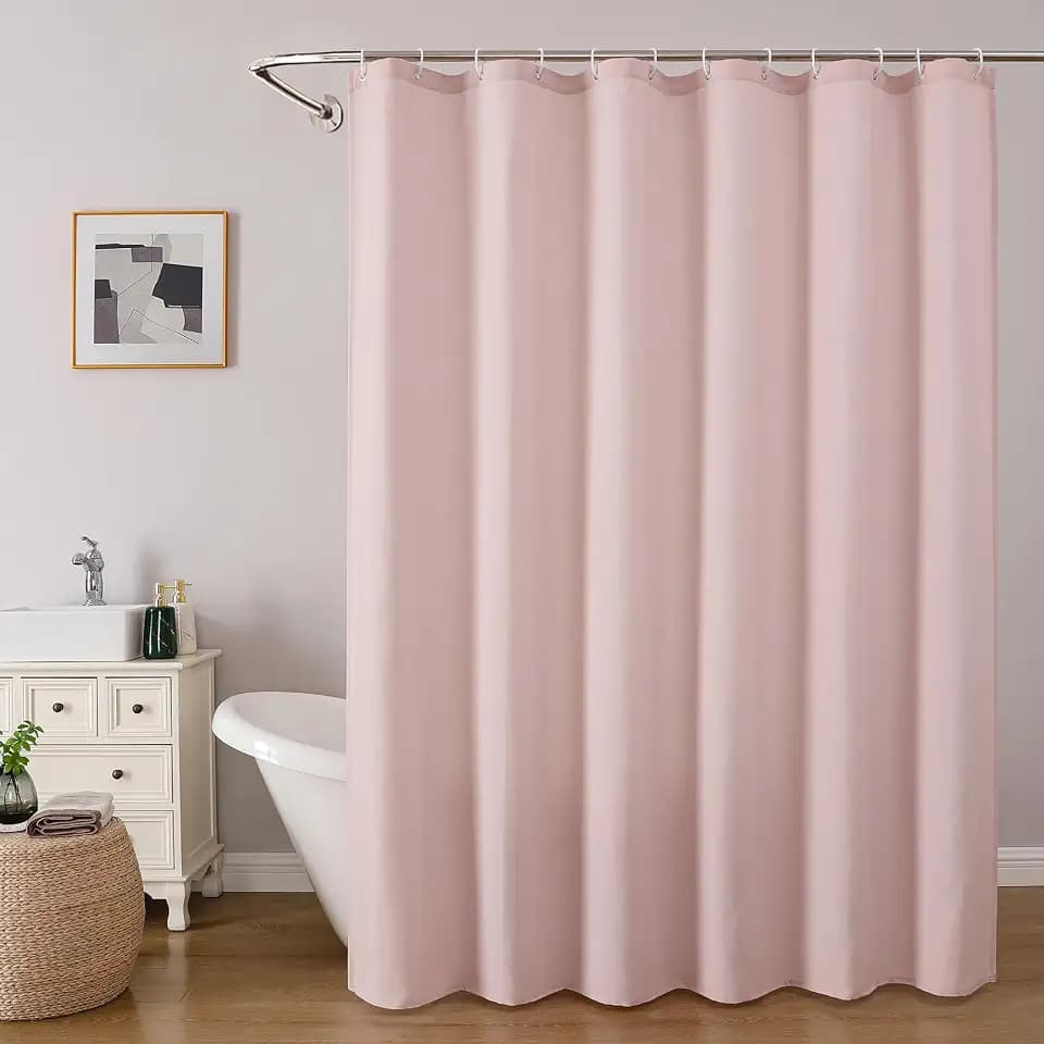OVZME Zora 96 Inch Shower Curtain Set with 12 Plastic Hooks, Plain Fabric Shower Curtain for Bathroom - Extra Long Shower Curtain, Water Resistance, Machine Washable Soft Cloth, 72WX96L, Blush Pink