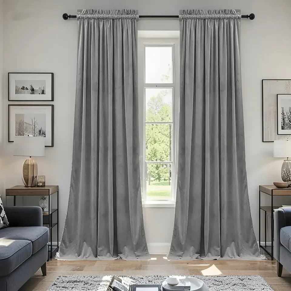 SMILETIME Grey Velvet Curtains 52"x72" Rod Pocket 2 Panels