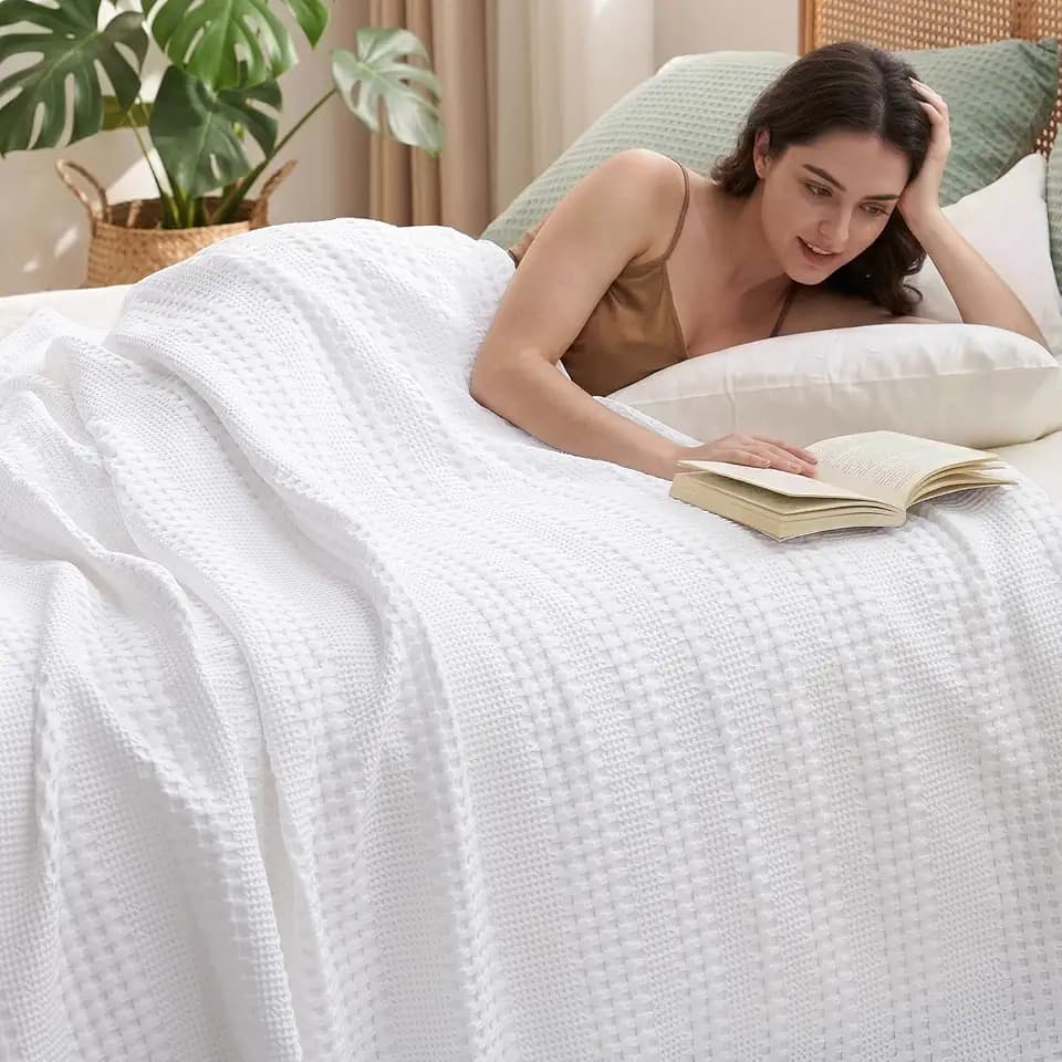 PHF Cooling Waffle Blanket for Hot Sleepers King Size, 104"x90", White