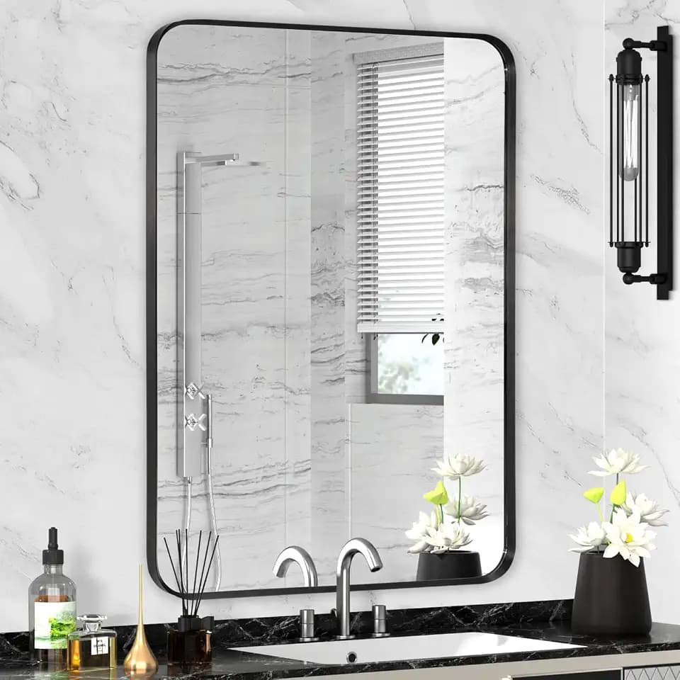 Black Framed Bathroom Mirror, 24" x 32", Matte Black