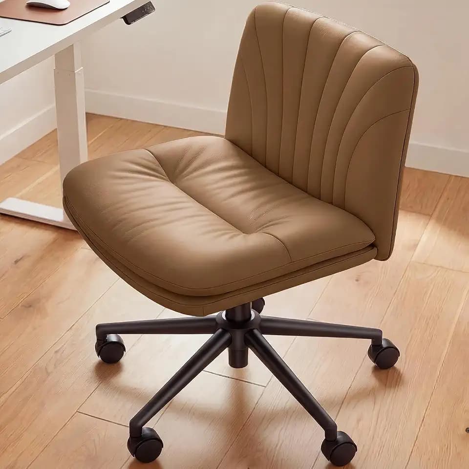 Marsail Criss Cross Office Chair with Wide Seat and Armless Design, Brown
