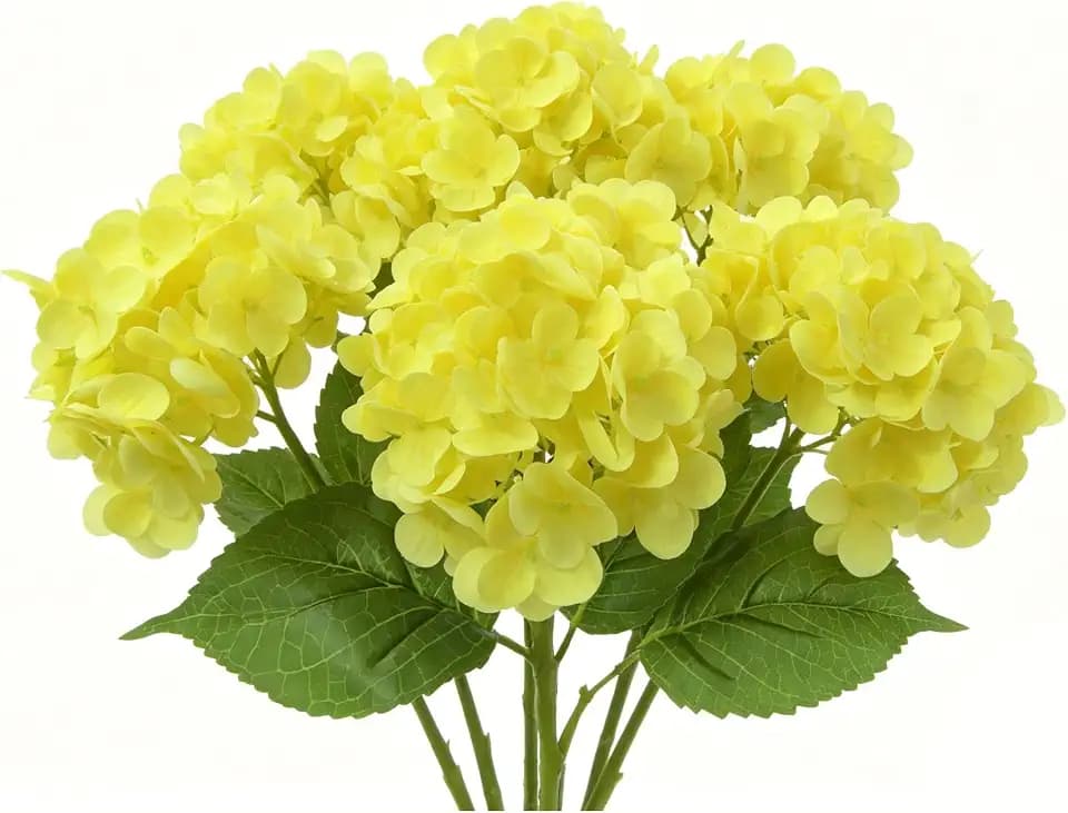 6 Pcs Faux Hydrangeas Real Touch Hydrangea Artificial Flowers Latex Large Fake Flower Long Stems for Wedding Home Party Table Centerpieces Decor (Yellow)