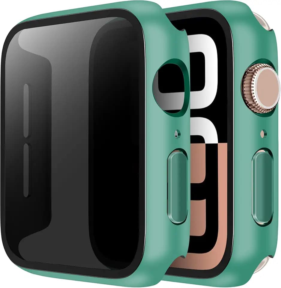 2 Stück Hülle mit Glas Displayschutz Kompatibel mit Apple Watch Series 11 (2025) / Series 10 46mm Schutzhülle Anti Spy, Hard Rundum Schutzhülle HD Ultradünne PC Schutz Case für iWatch, Grün