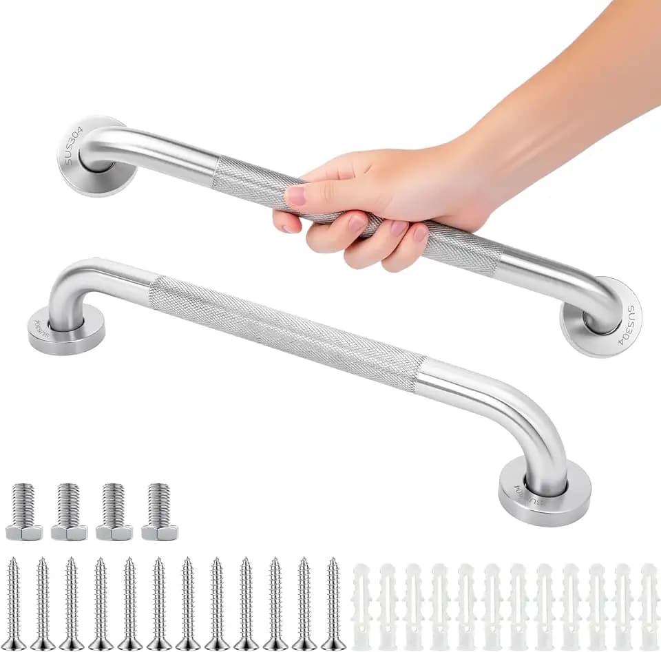 2-Pack Shower Grab Bars & Bathtub Safety Handles - 304 Stainless Steel Textured Non-Slip Assist Rails for Seniors & Mobility Support - Anti-Fall Bathroom Support for Tub, Shower & Toilet Area, 16 Inch