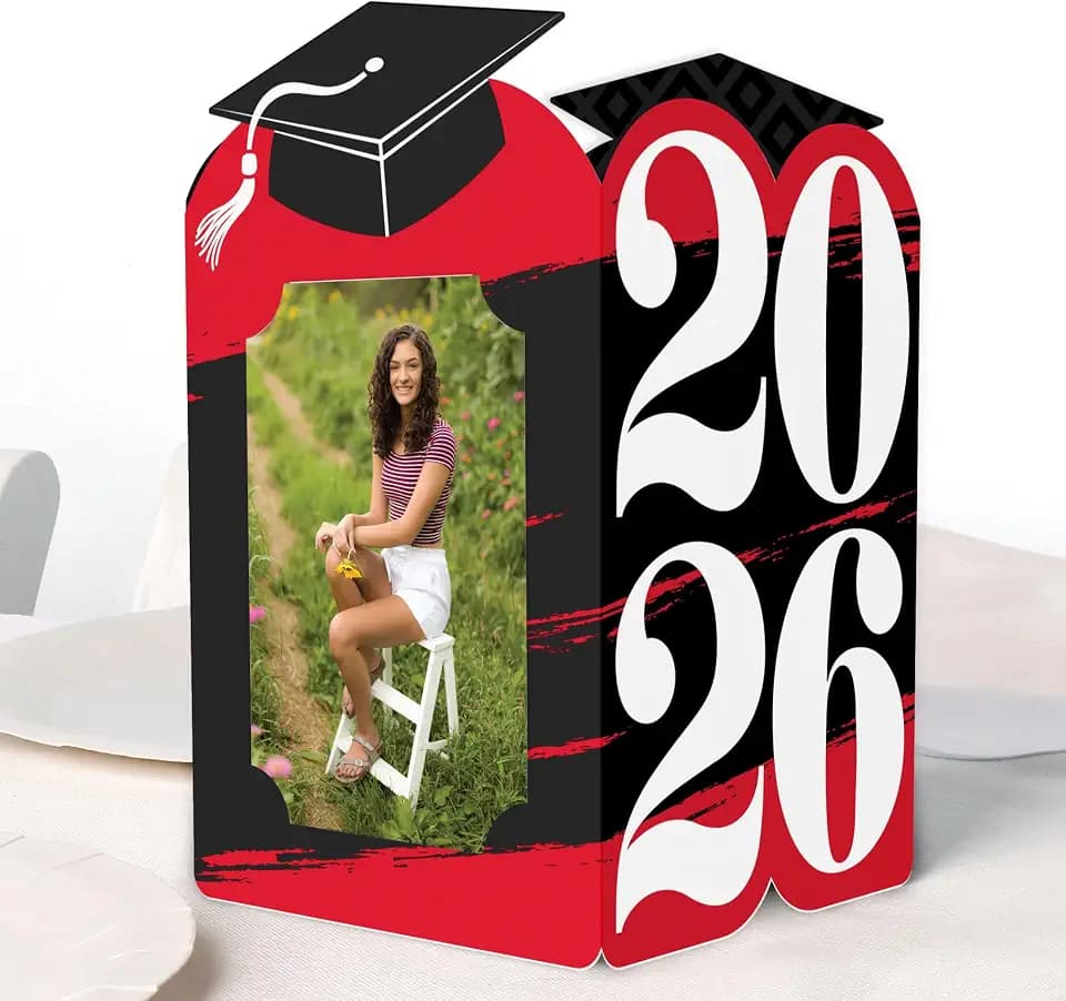 Big Dot of Happiness Red 2026 Graduation Photo Holder Centerpieces, 4x6 Picture Display Box, Table Decoration Centerpiece for Grad Party Decor, 8 Count