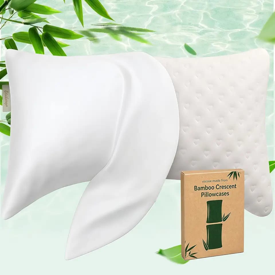 Cooling Curved Pillowcase for Side Sleeper Pillow - Rayon Derived from Bamboo Pillowcase with Zipper, Breathable and Soft Silky Cover for Hot Sleeper Protecting Hair & Skin Queen Size 1 Pack, White