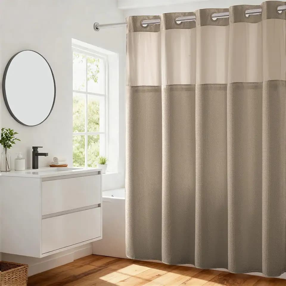 RiverDream Heavyweight Waffle No Hook Shower Curtain with Liner,Linen,71x74