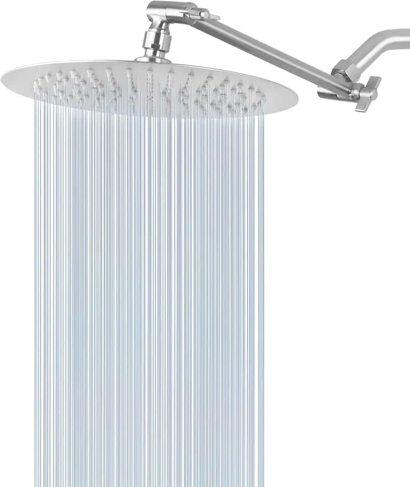 NearMoon Rain Shower Head with 11'' Adjustable Arm, High Pressure Stainless Steel Rainfall Shower, Ultra-Thin Design - Pressure Boosting (10 Inch, Nickel)