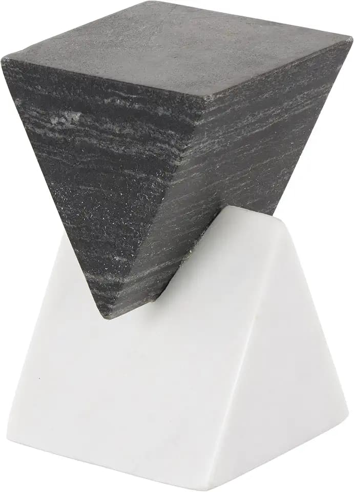 Deco 79 Marble Geometric Decorative Sculpture Stacked Pyramid Home Decor Statue with White Base, Accent Figurine 4" x 4" x 7", White
