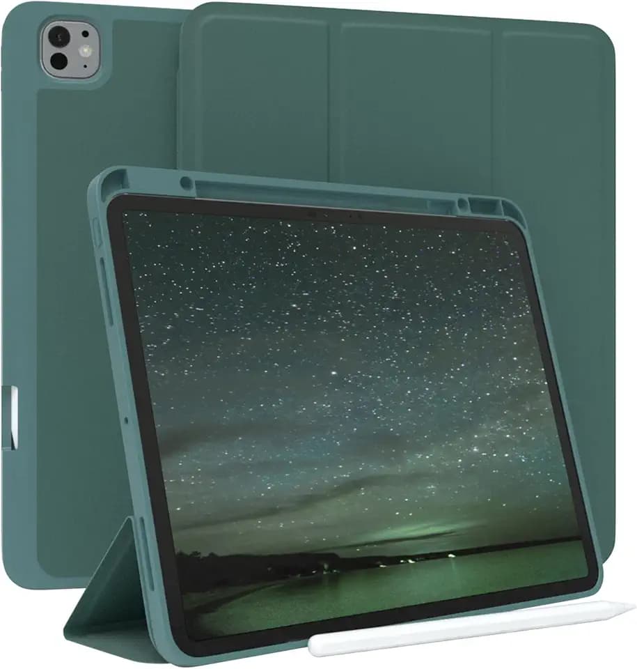 EAZY CASE - Schutzhülle mit Stifthalter für Apple iPad Pro (2024) Case 12,9 Zoll Hülle mit Stifthalterung Tablet Cover Touchpen Smartcase aufstellbar Klappcase Auto Sleep Wake Up Etui Grün