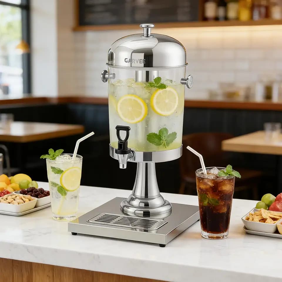 Garvee 2.2 Gallon Commercial Beverage Dispenser, Stainless Steel Beverage Dispenser with Ice Core, Stand & Spigot for Cold Juice, Iced Tea and Lemonade At Parties & Weddings