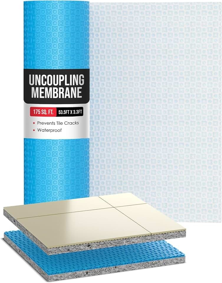 Uncoupling Membrane, Tile Underlayment, Floor, 3.3' x 53.5' / 175 Sq Ft
