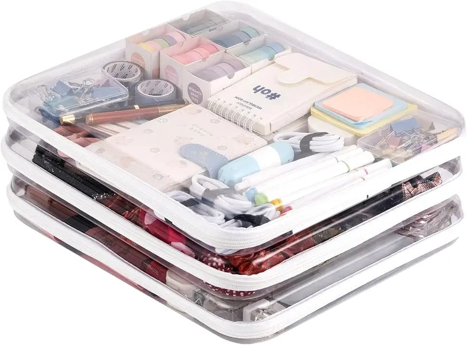 3 pack 12" Clear Hard Shell Zipper Pouches Portable