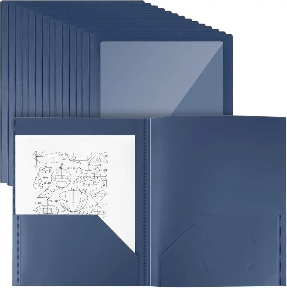 24 Pcs Plastic Folders with Clear Front Pocket, 2 Pocket, Dark Blue