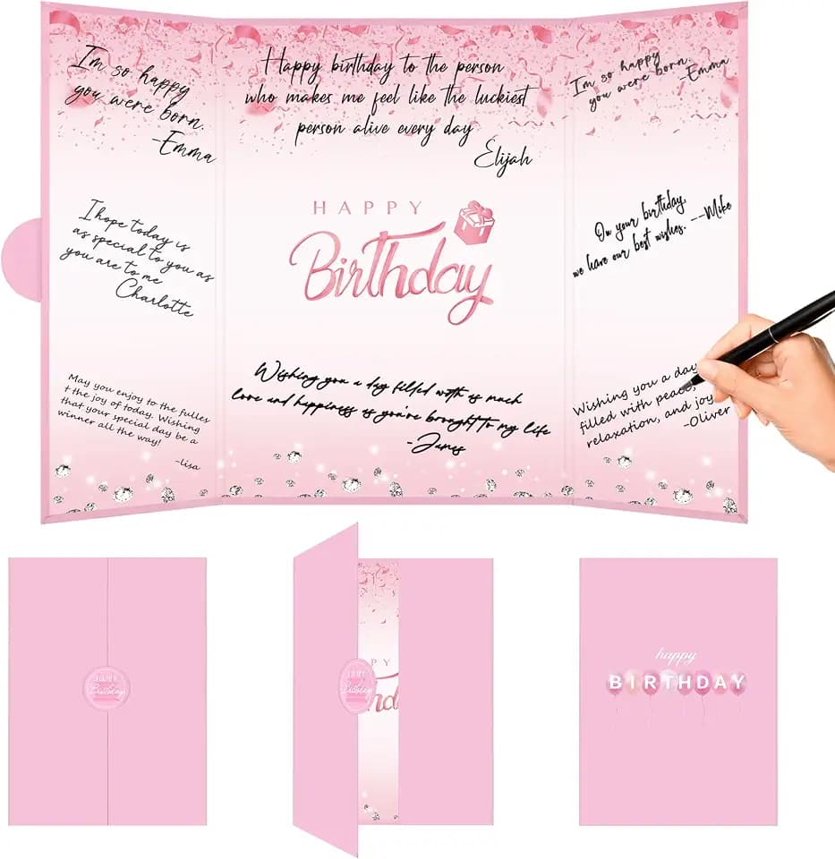 Crenics Pink Happy Birthday Guest Signature Book Alternative 18" x 12"