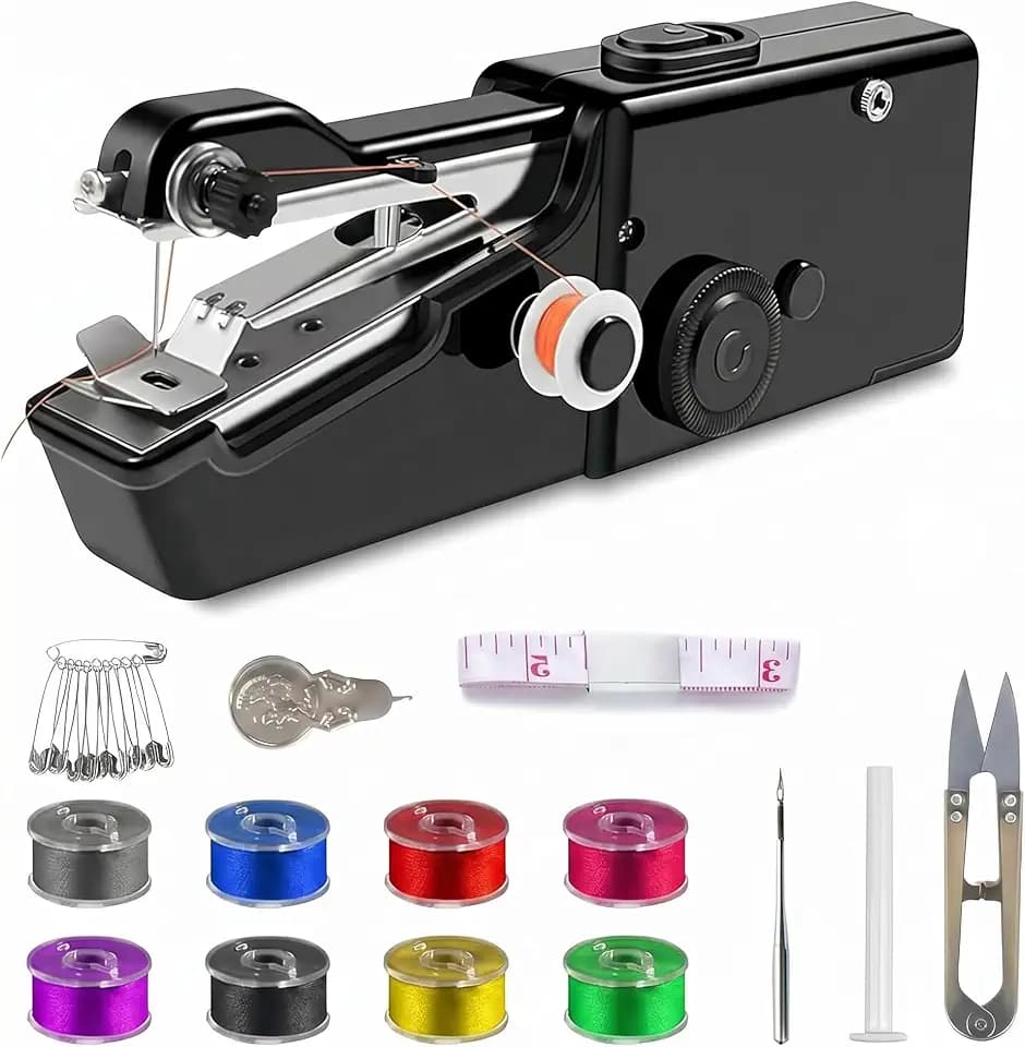 Handheld Sewing Machine, Portable Hand Held Sewing Machine for Adults & Beginners, Cordless Mini Electric Hemming Tool for Denim, Fabric & Quick Home & Travel Repairs (Black)