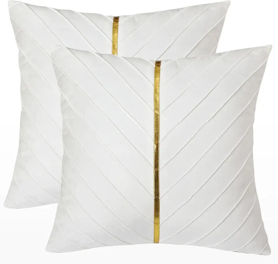 Velvet Throw Pillow Covers 18x18 inch Pack of 2 Gold Decor White