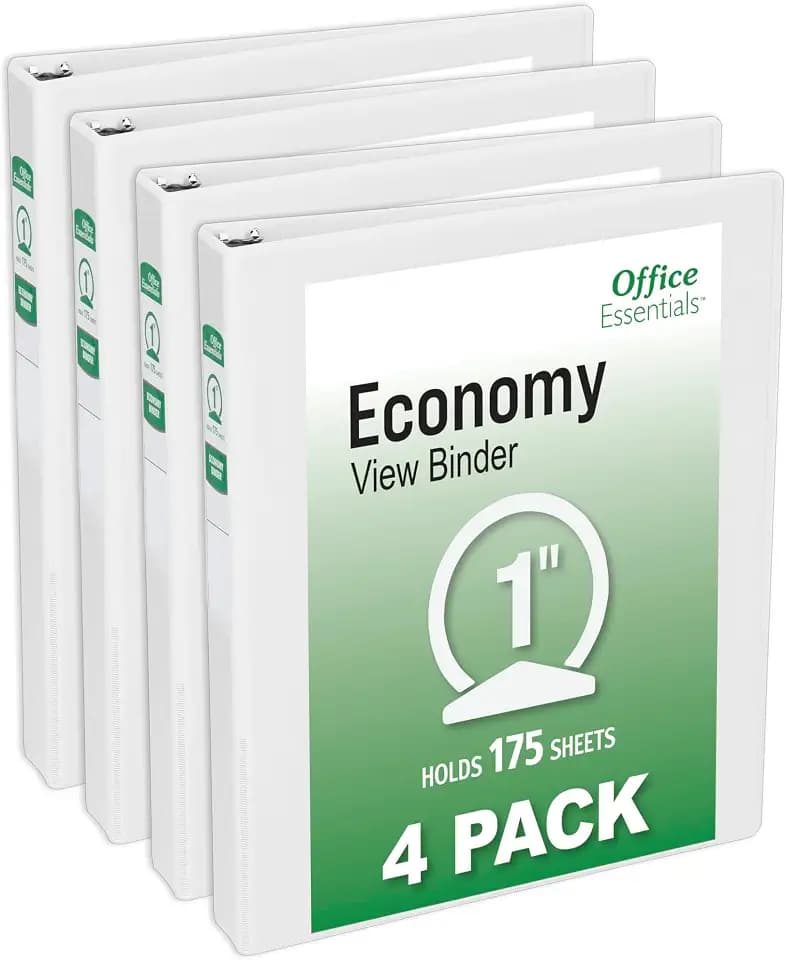 Office Essentials™ 1" Standard View Binders, 4 White Binders