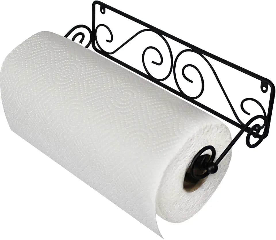 Blue Donuts Farmhouse Paper Towel Holder Wall Mount - Easy One-Handed Tear Kitchen Paper Towel Dispenser, Under Cabinet Paper Towel Holder, Black