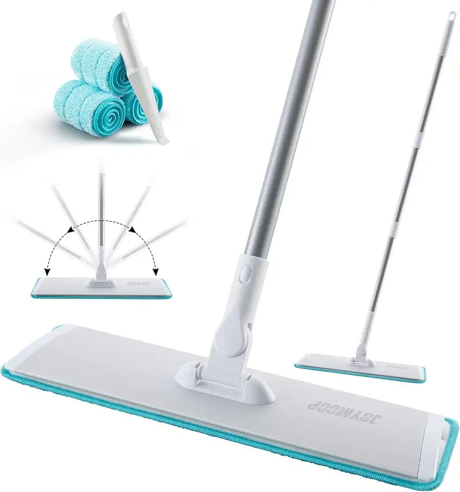 JOYMOOP 18 Inch Grey-White Microfiber Dust Mop for Hardwood Floors, Heavy Duty Industrial Wet Dry Mop with Telescopic Handle, Includes 3 Mop Pads