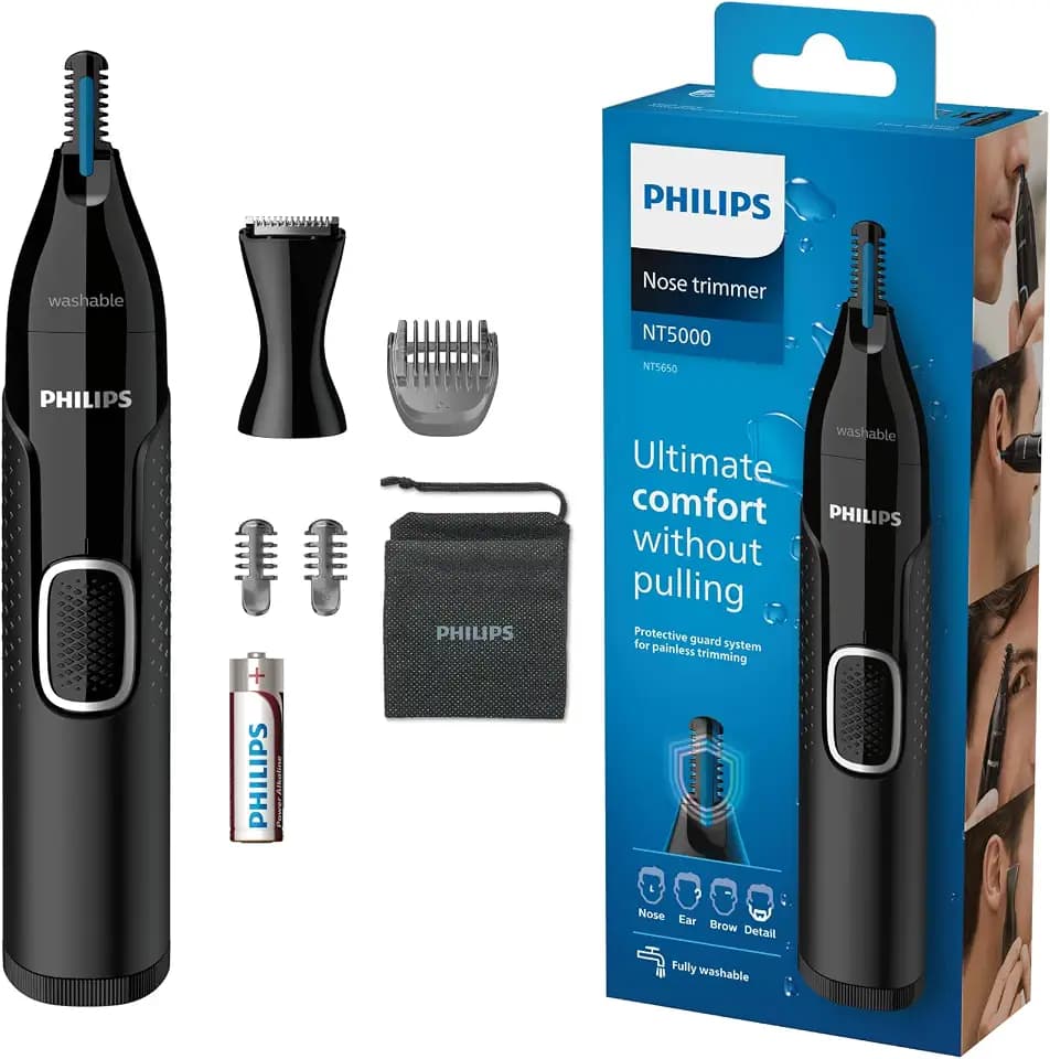Philips Nasentrimmer 5000 Serie, Effiziente Haarentfernung für Nase, Ohren und Augenbrauen, mit PrecisionTrim-Technologie, wasserdicht, Modell NT5650/16