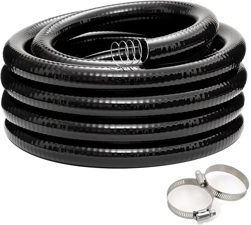 EASTRANS 1-1/2" x 50ft Steel Wire Tube Black Vinyl Hose with 2 Clamps