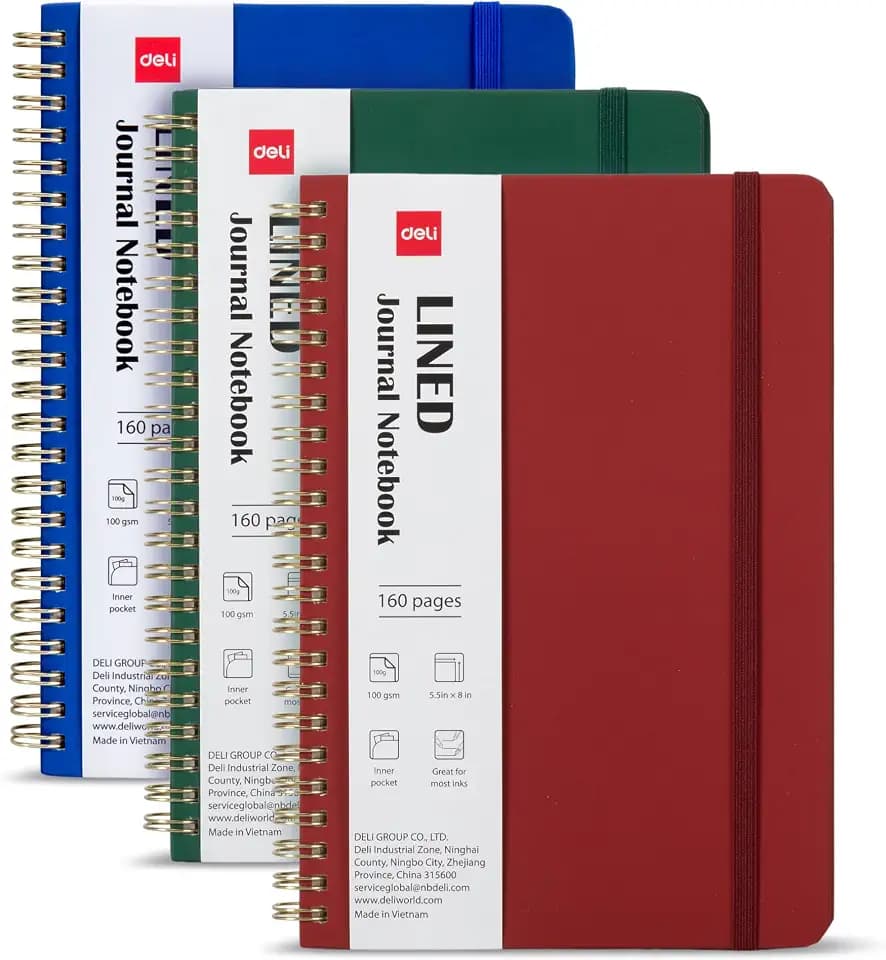 deli 3 Pack Lined Spiral Journal Notebook, 160 Pages, A5 (5.5"x8") Hardcover Writing Notebook, College Ruled Spiral Bound Journal for Women & Men - Perfect for Work, School, Office & Note Taking