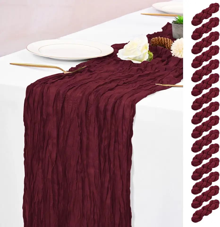 15 Pack Burgundy Table Runners 17 x 108inch Cheesecloth Table Runner Boho Gauze Table Runner Rustic Sheer Fabric Cheese Cloth Table Runners for Wedding Party Bridal Shower Farmhouse Thanksgiving Decor