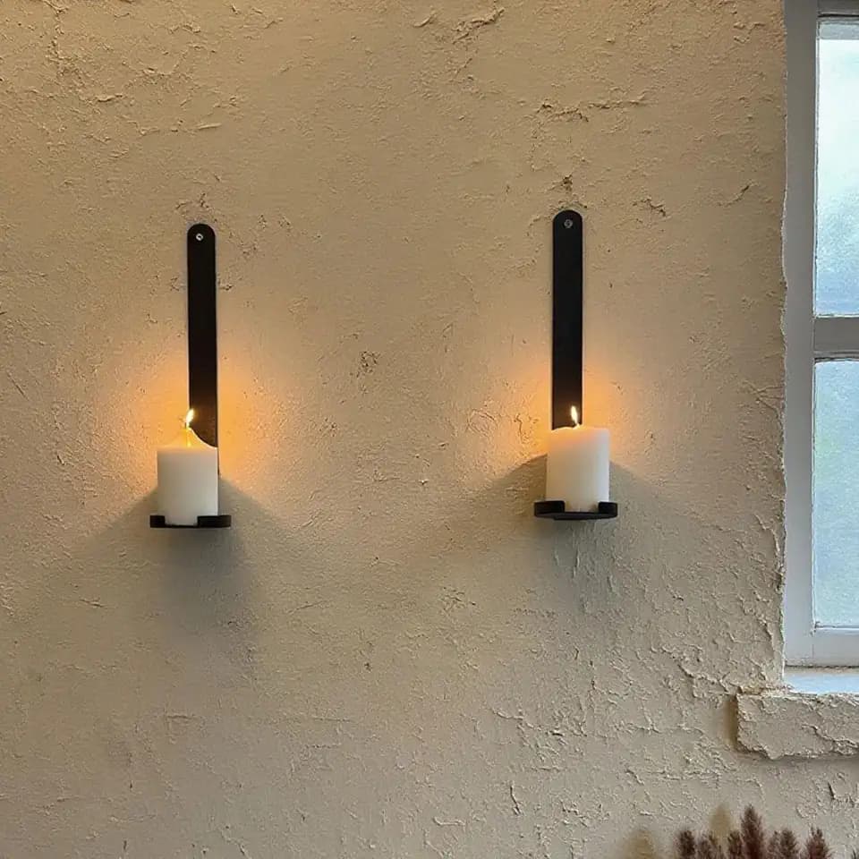 Black Wall Candle Sconces Set of 2, Cast Iron Wall Mounted Candle Holders, Multi-Purpose Farmhouse & Minimalist Modern Decor for Living Room, Hallway