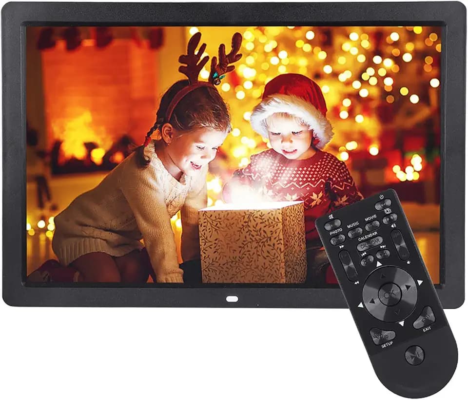 lyrlody Digitaler Bilderrahmen 17 Zoll, 1440x900 HD-Bildschirm mit Fernbedienung, Unterstützt Foto Video Musik MP3 MP4 Kalender Wecker Schwarz