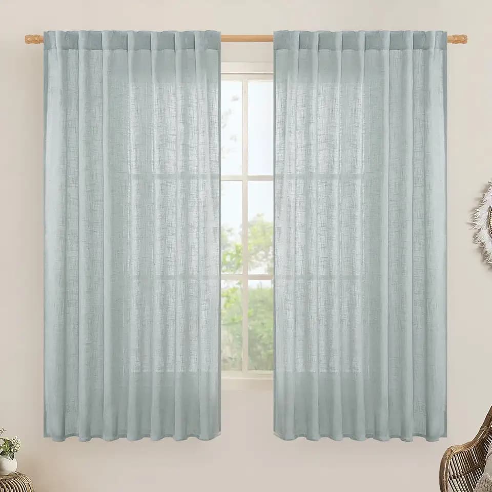 LAMIT Extra Wide Semi Sheer Linen Curtains for Living Room 63 Inch Length